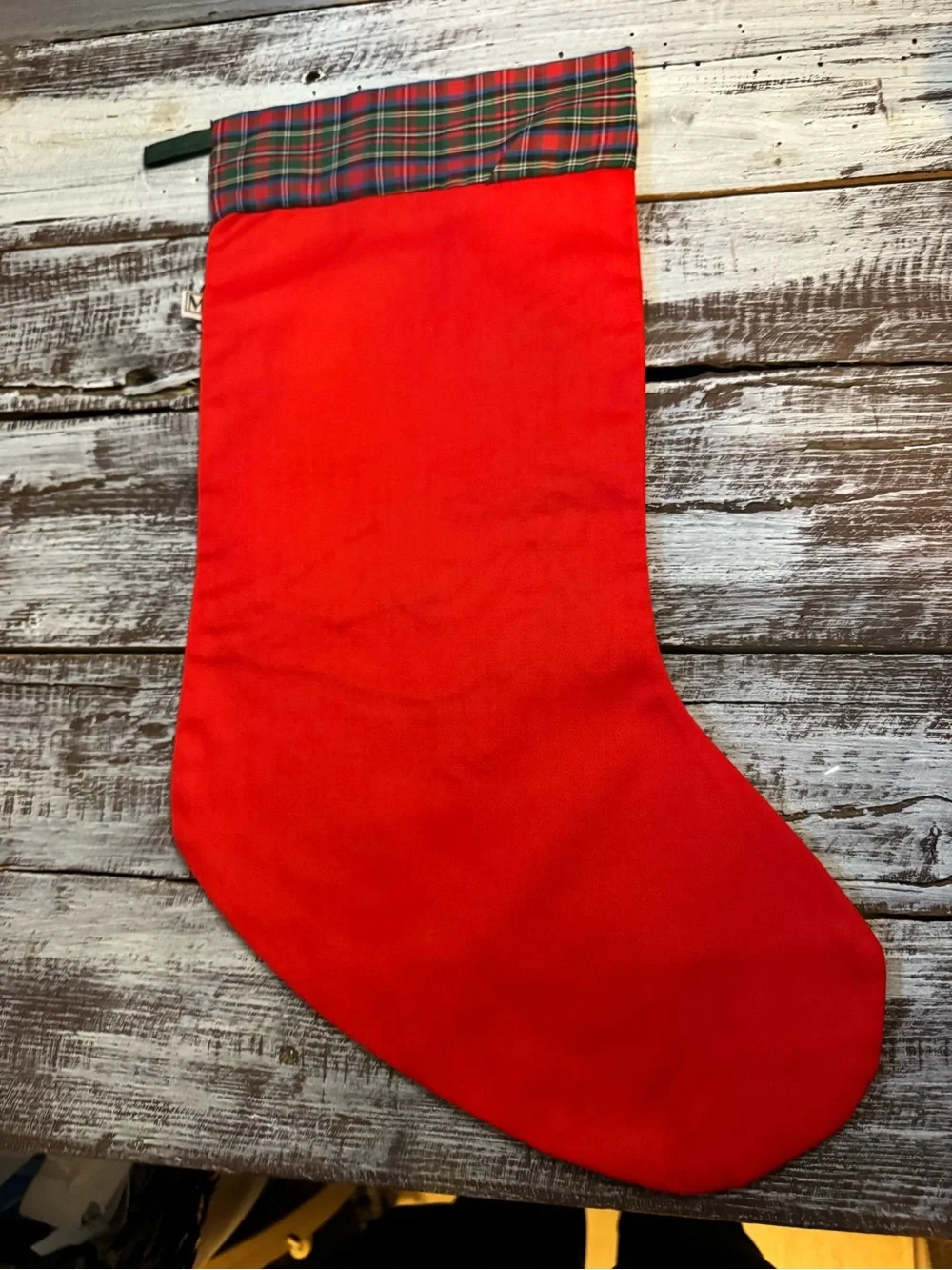 Source Unknown Red Holiday Goose Stocking with Plaid Cuff